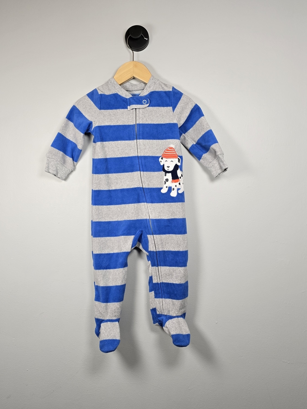 Carter's Blue & Gray Striped Footed One-Piece with Puppy Patch 9M